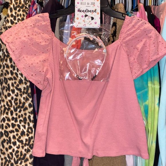 NWT •BELLE DU JOUR• little girls knot blouse/matching headband size 12-14(XL) - Picture 4 of 8